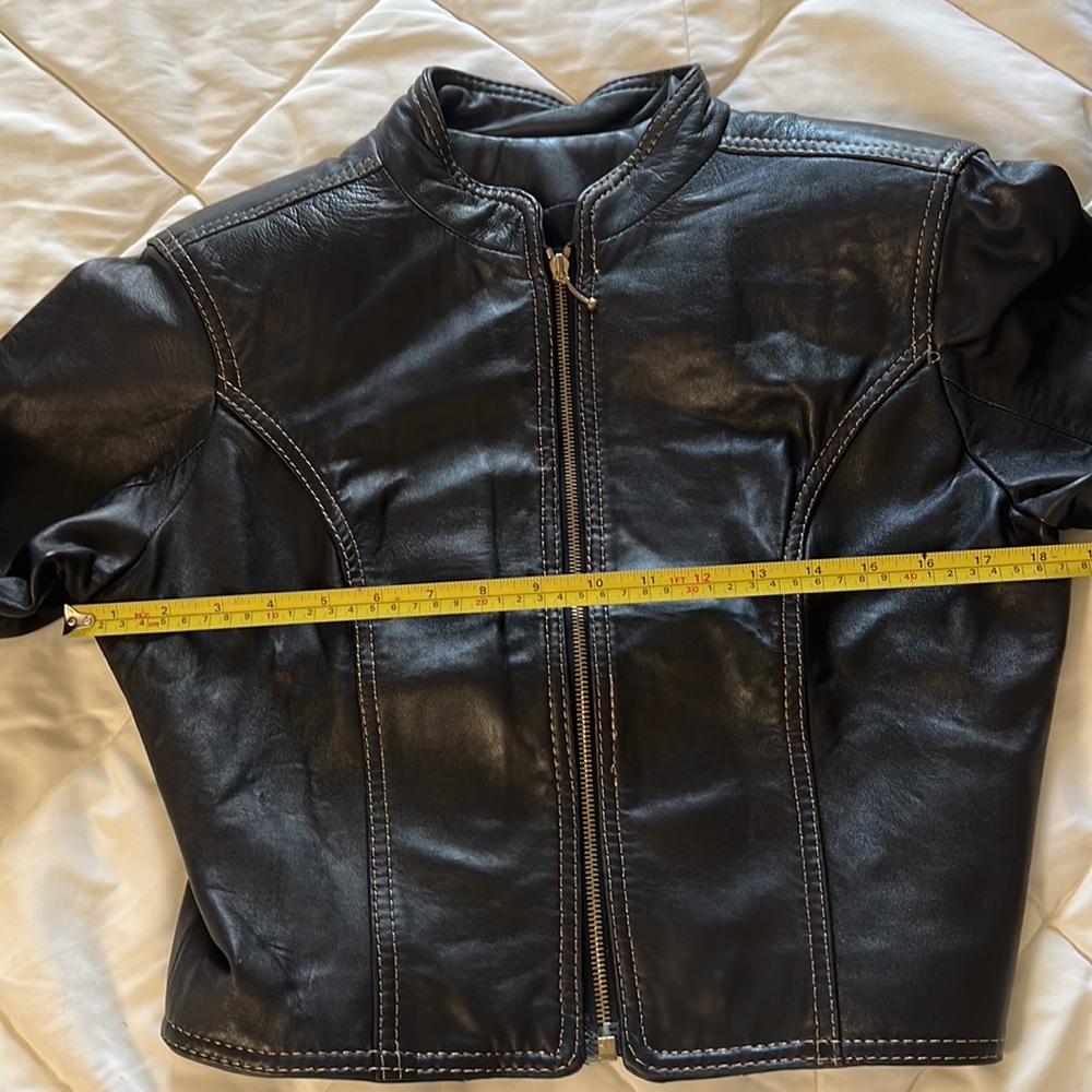 Vintage Black Genuine Leather 2pc  Studded Jacket And Skirt Size Small Petite - Picture 11 of 17